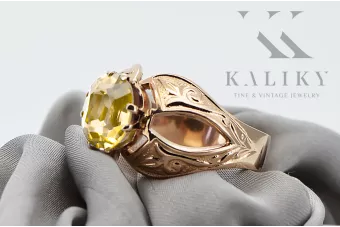 Pierścionek Żółty Perydot Oryginalny wyrób Vintage 14k z różowego złota Klasyczny Vintage vrc135r